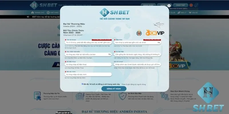 Điền form mẫu đăng ký tại SHBET