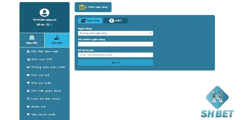Liên kết ngân hàng rút tiền tại SHBET